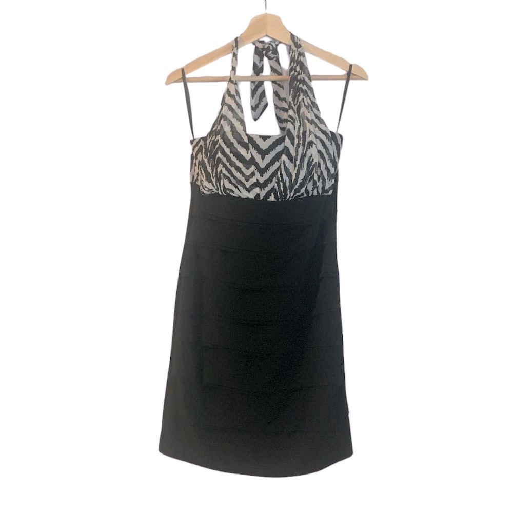 En Focus Studio Black/White Zebra Print Bodycon Halter Dress in Size 10